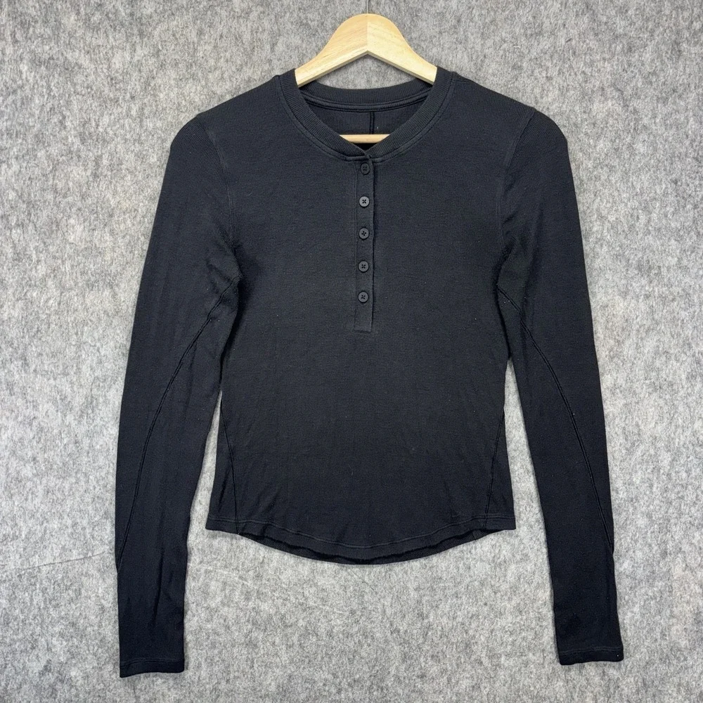 Lululemon Hold Tight Henley Long Sleeve Women's‎ XS Black Cotton Athleisure